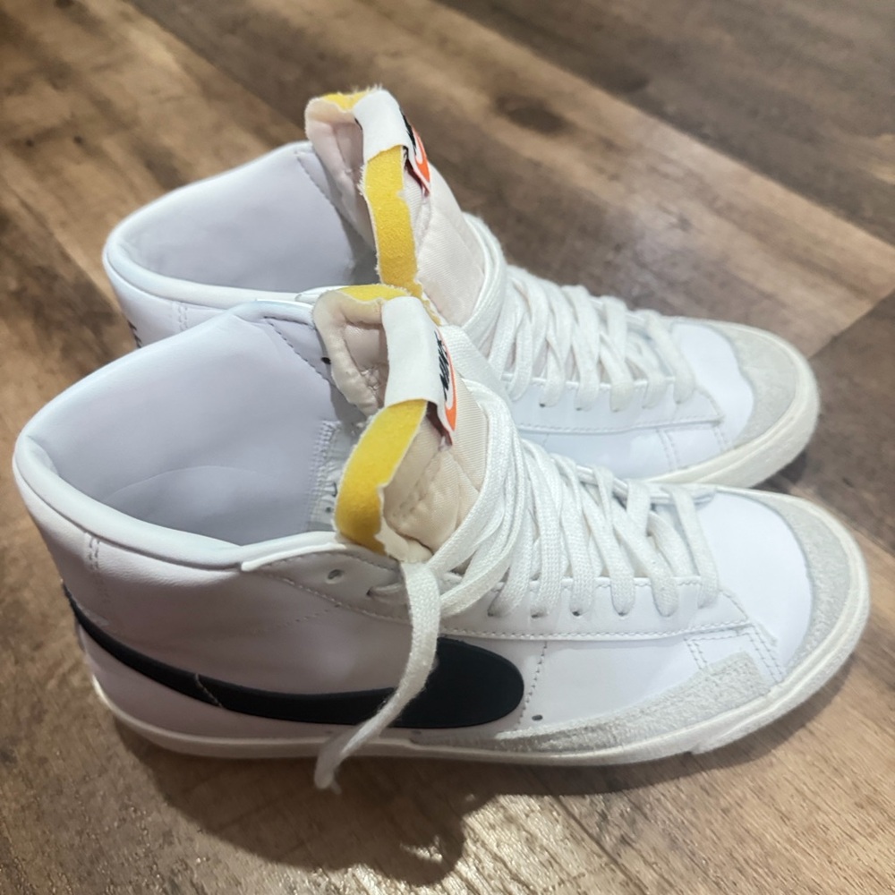 Nike White and Black High-Tops with Yellow Trim